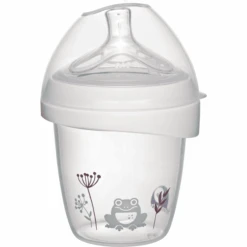 Nip First Moments Weithalsflasche PP 150 Ml Inkl. Weithalstrinksauger Rund Mit Anti Kolik Ventil, Silikon, Saugloch S (langsamer Trinkfluss) Frosch