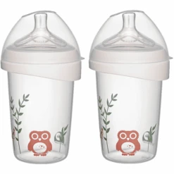 Nip® First Moments Weithalsflasche PP 270 Ml Inkl. Weithalstrinksauger Rund Mit Anti Kolik Ventil, Silikon, Saugloch M (mittlerer Trinkfluss) Eule In Doppelpack