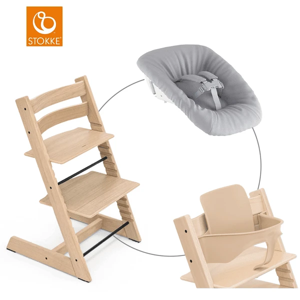 STOKKE® Mega Tripp Trapp® Set Hochstuhl Oak Natur Inkl. Newborn Set™ Grey Und Baby Set Natur 1 STOKKE® Mega Tripp Trapp® Set Hochstuhl Oak Natur Inkl. Newborn Set™ Grey Und Baby Set Natur