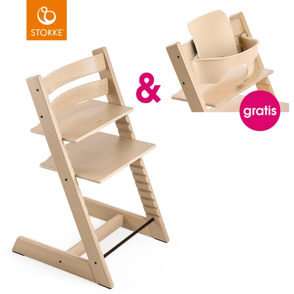 STOKKE® Tripp Trapp® Hochstuhl Oak Natur + Gratis Baby Set Natur 1 STOKKE® Tripp Trapp® Hochstuhl Oak Natur + Gratis Baby Set Natur